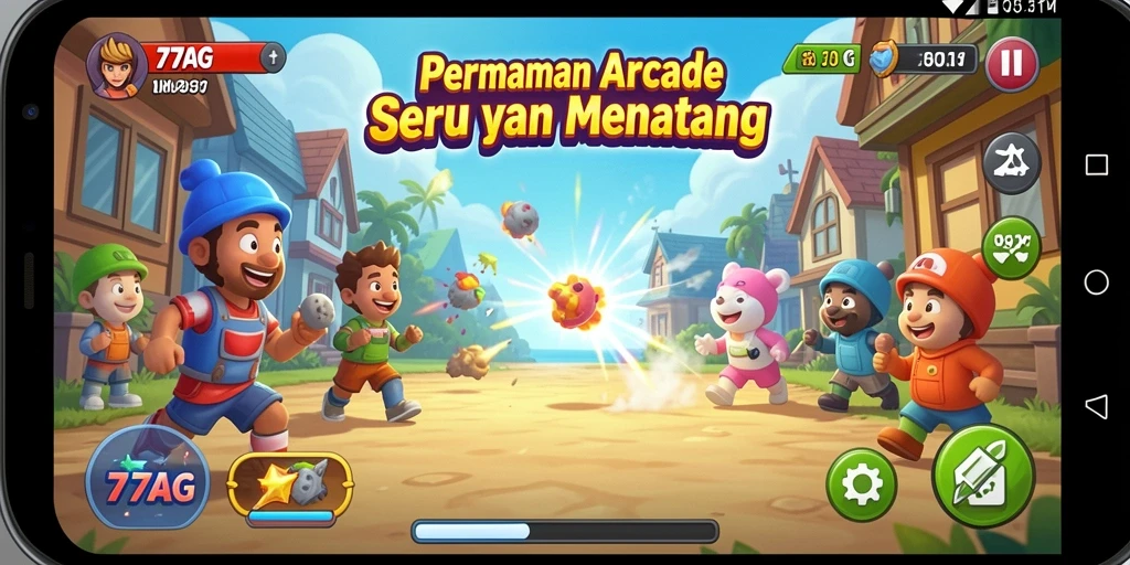 Screenshot permainan 77AG dengan tampilan aksi Arcade yang seru.