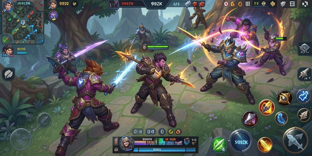 Tangkapan layar dari aksi seru dalam game MOBA 999ZK.