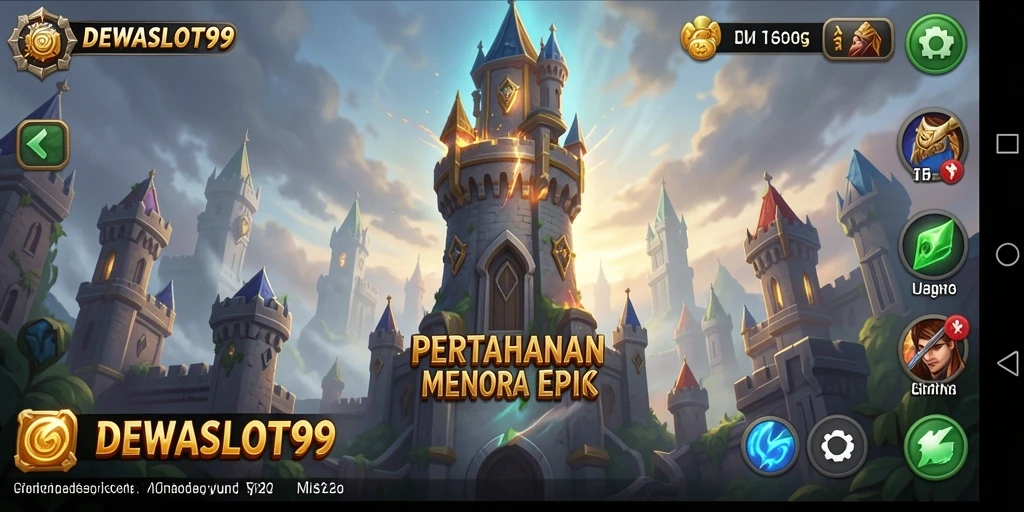 Tangkapan layar DEWASLOT99 menampilkan aksi pertahanan menara yang intens.