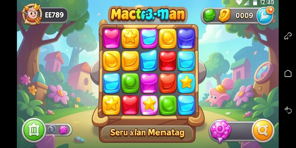 Screenshot permainan EE789 menunjukkan aksi seru dalam menyelesaikan teka-teki Match-3.